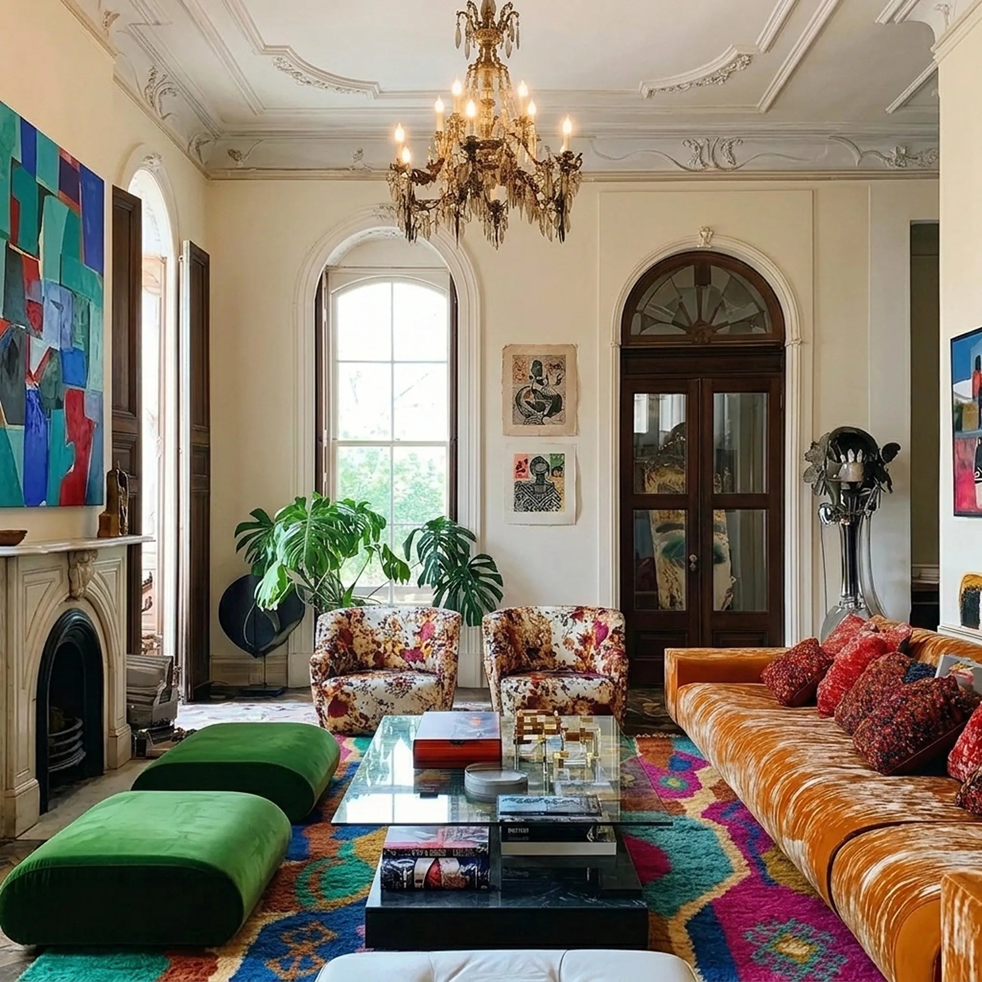 Awrir colorful Boujaad rug styled in an interior setting.