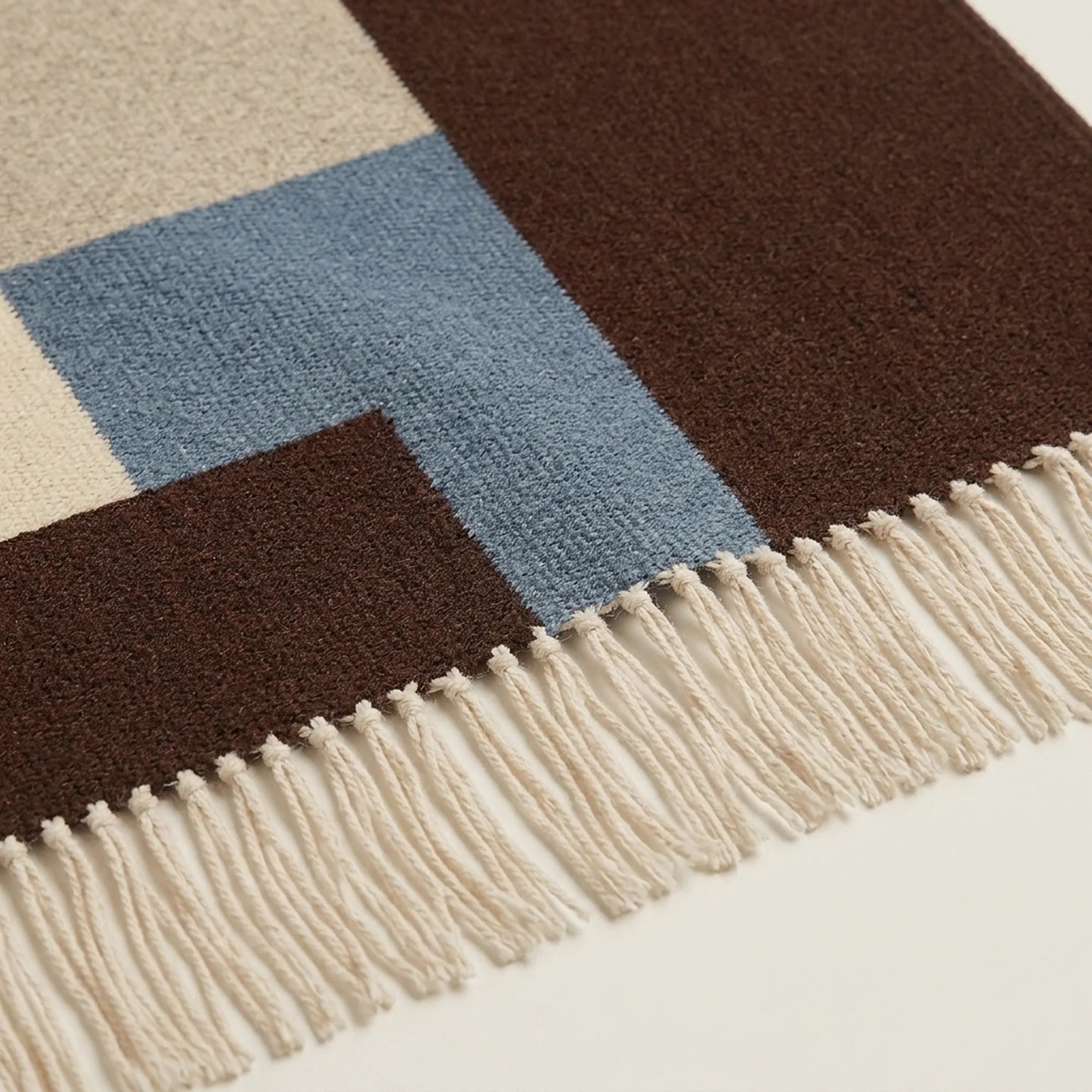 Multicolor Zanafi rug Mazigha with abstract color blocks, weave and fringe detail