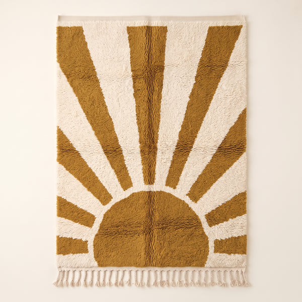 Tapis Mrirt Moutarde et Ivoire – Rayons de soleil levant – Tafukt