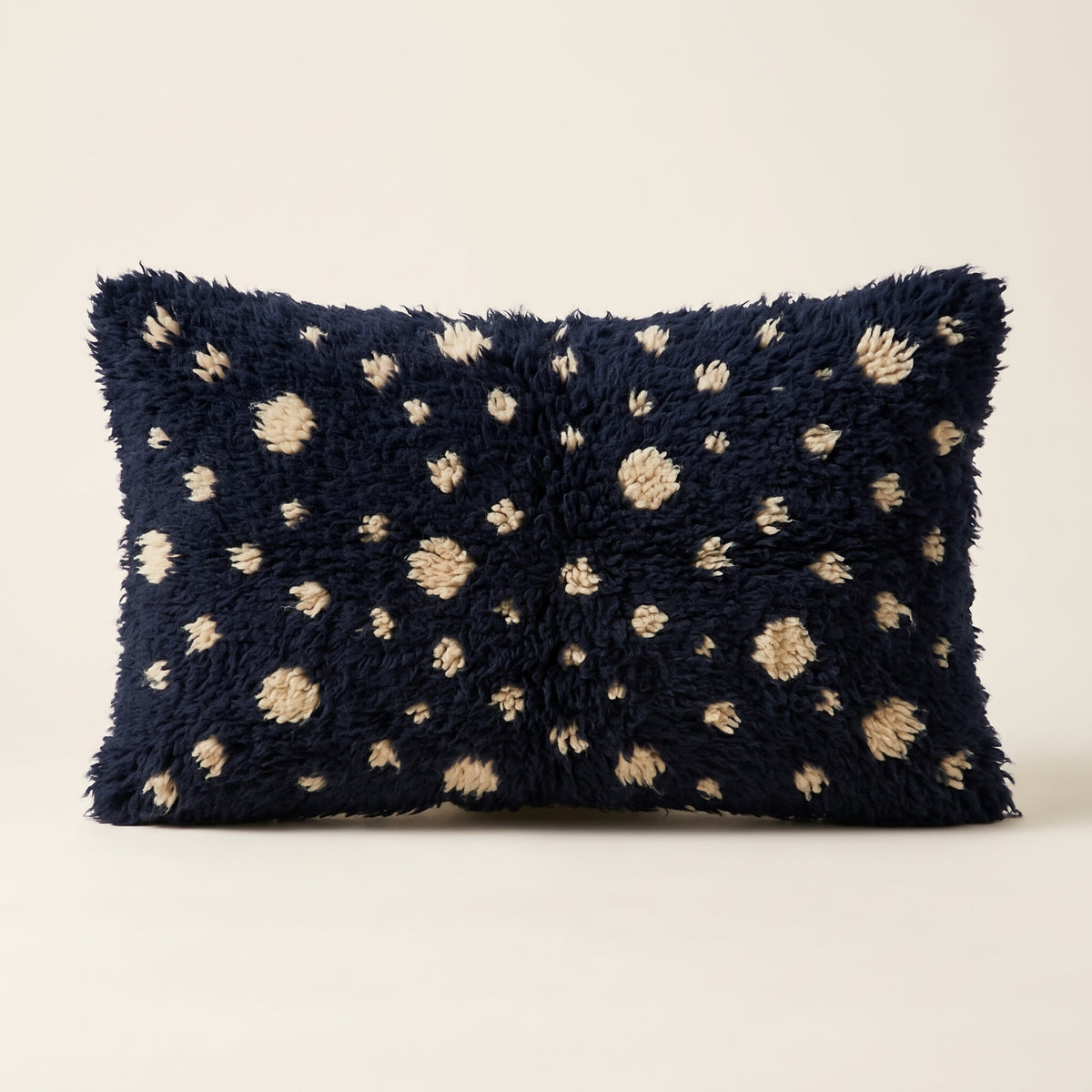 Navy & Ivory Moroccan wool lumbar pillow, Navy Snow design, 14 x 24 in