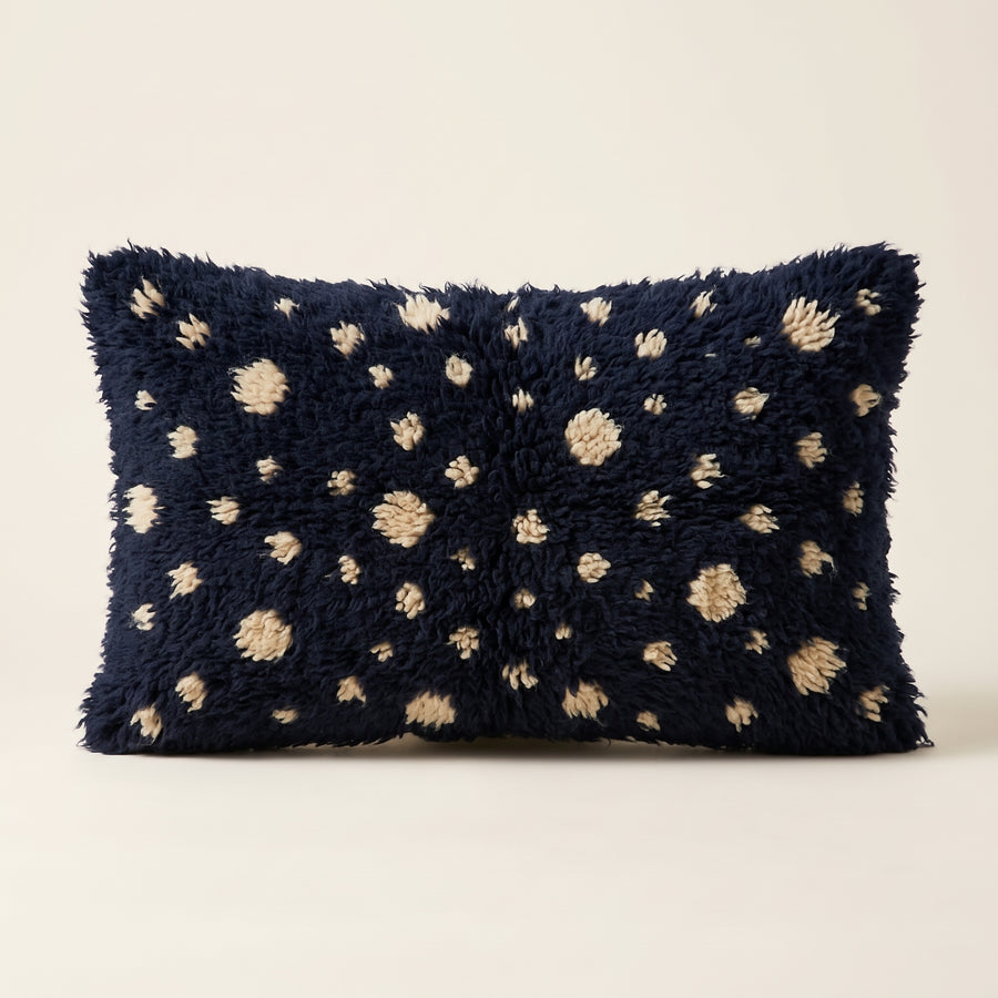 Navy & Ivory Moroccan wool lumbar pillow, Navy Snow design, 14 x 24 in