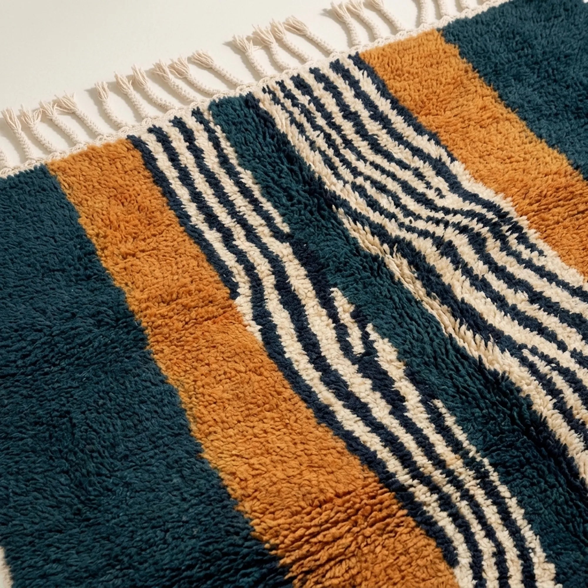 Close-up of the central stripe pattern on the Tifrit rug.