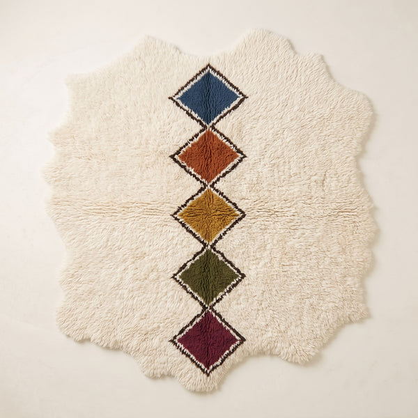 Tapis Azilal Bleu Marine, Terracotta et Doré – Chaîne de losanges – Tafrara