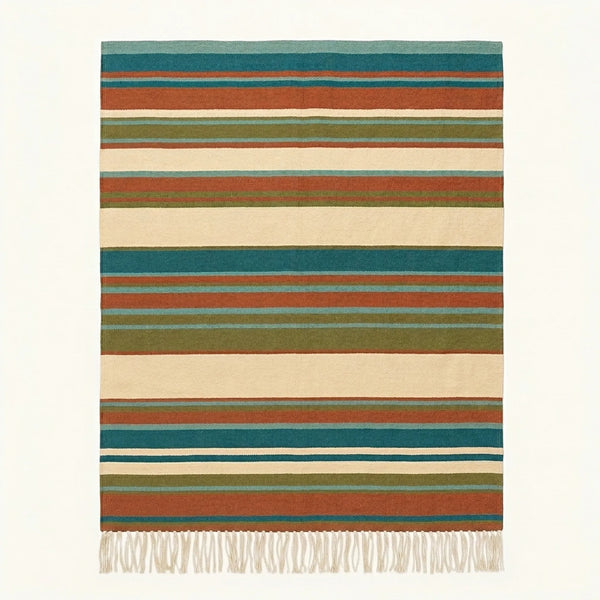 Teal Zanafi Kilim Rug – Open Stripes – Nkob