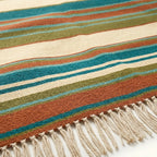 Teal Zanafi Kilim rug Nkob, stripe and fringe detail