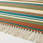 Teal Zanafi Kilim rug Nkob, handwoven edge detail