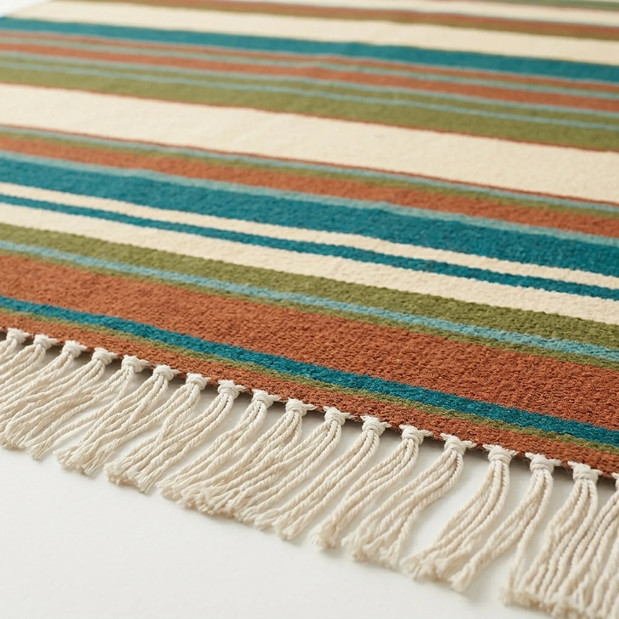 Teal Zanafi Kilim rug Nkob, handwoven edge detail