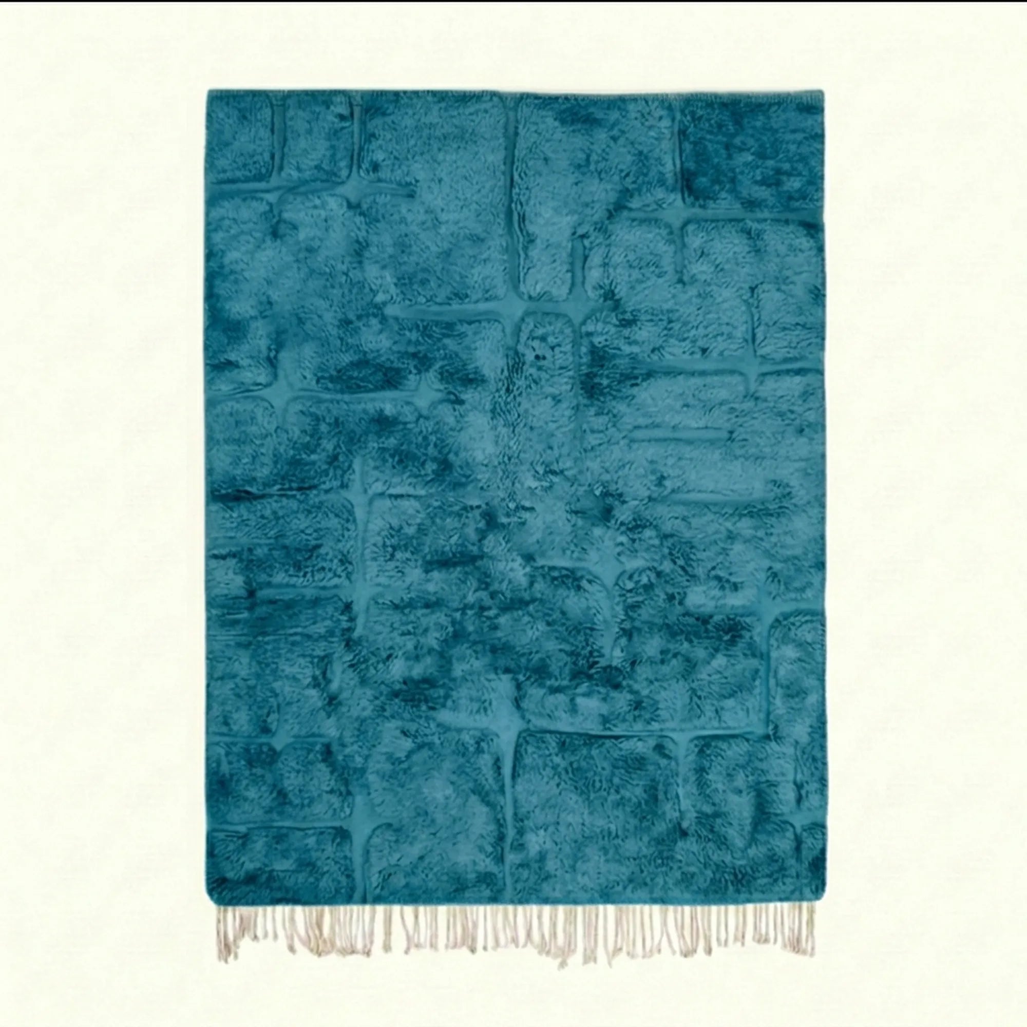 Ocean blue Mrirt rug Amussu with abstract grid pattern, full rug view