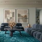 Ocean blue Mrirt rug Amussu styled in a living room