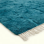 Ocean blue Mrirt rug Amussu fringe and edge detail