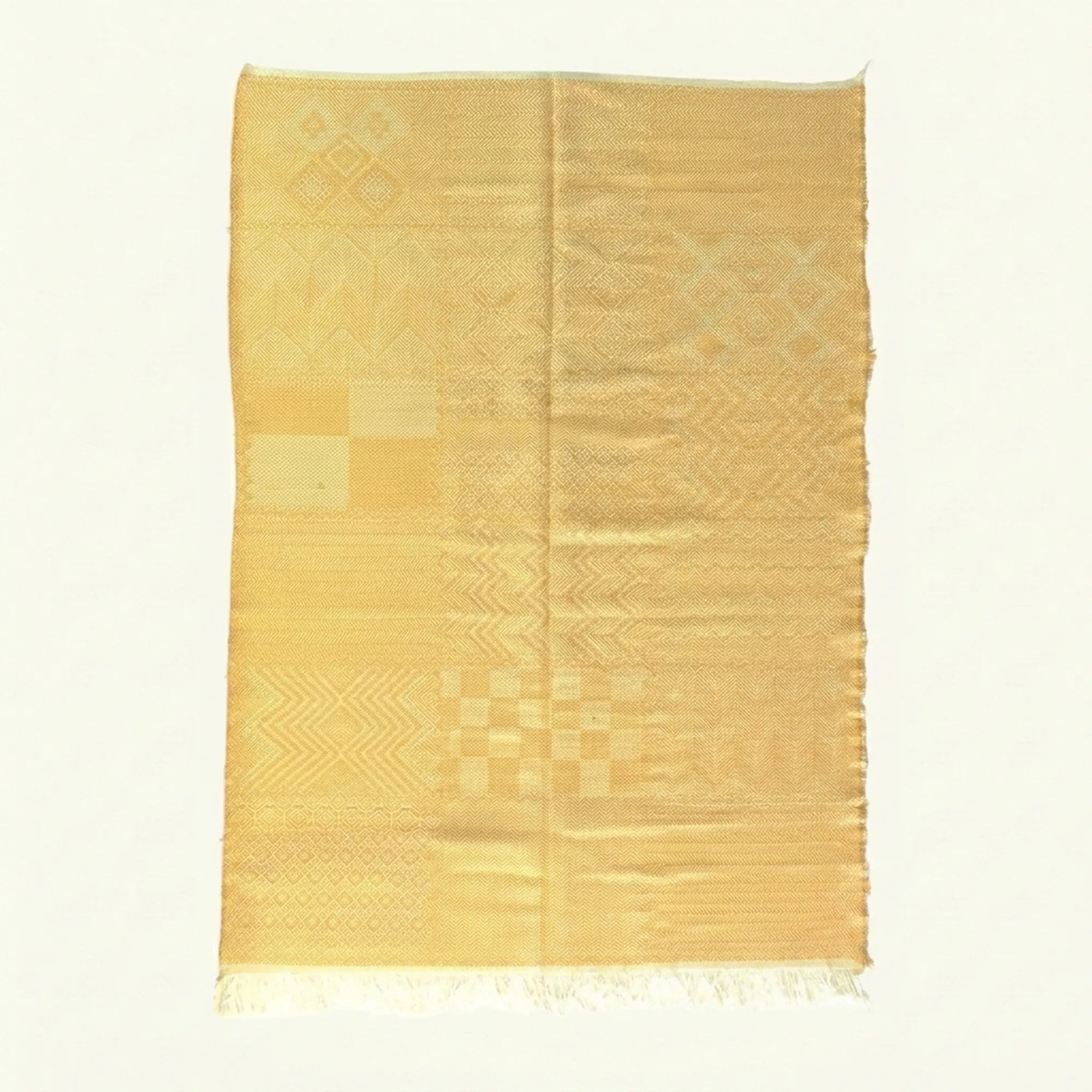 Ochre Zanafi kilim rug Imnane with checkered path, full rug view