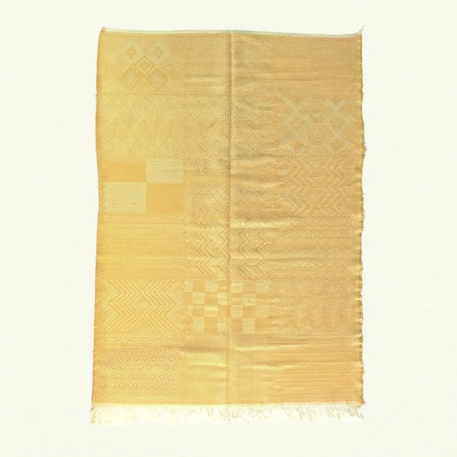 Ochre Zanafi kilim rug Imnane with checkered path, full rug view