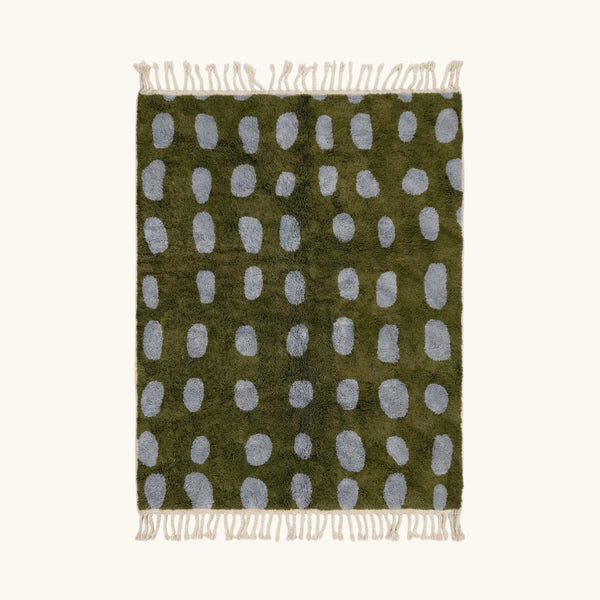 Tapis Beni Ourain vert olive et bleu ardoise – Motif grille ovale – Azil