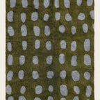 Hand-finished artisan detail of the Azil olive green and slate blue Beni Ourain rug.