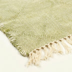 Olive and ivory Zanafi kilim rug Amuddu with tonal grid, flat-weave texture detail