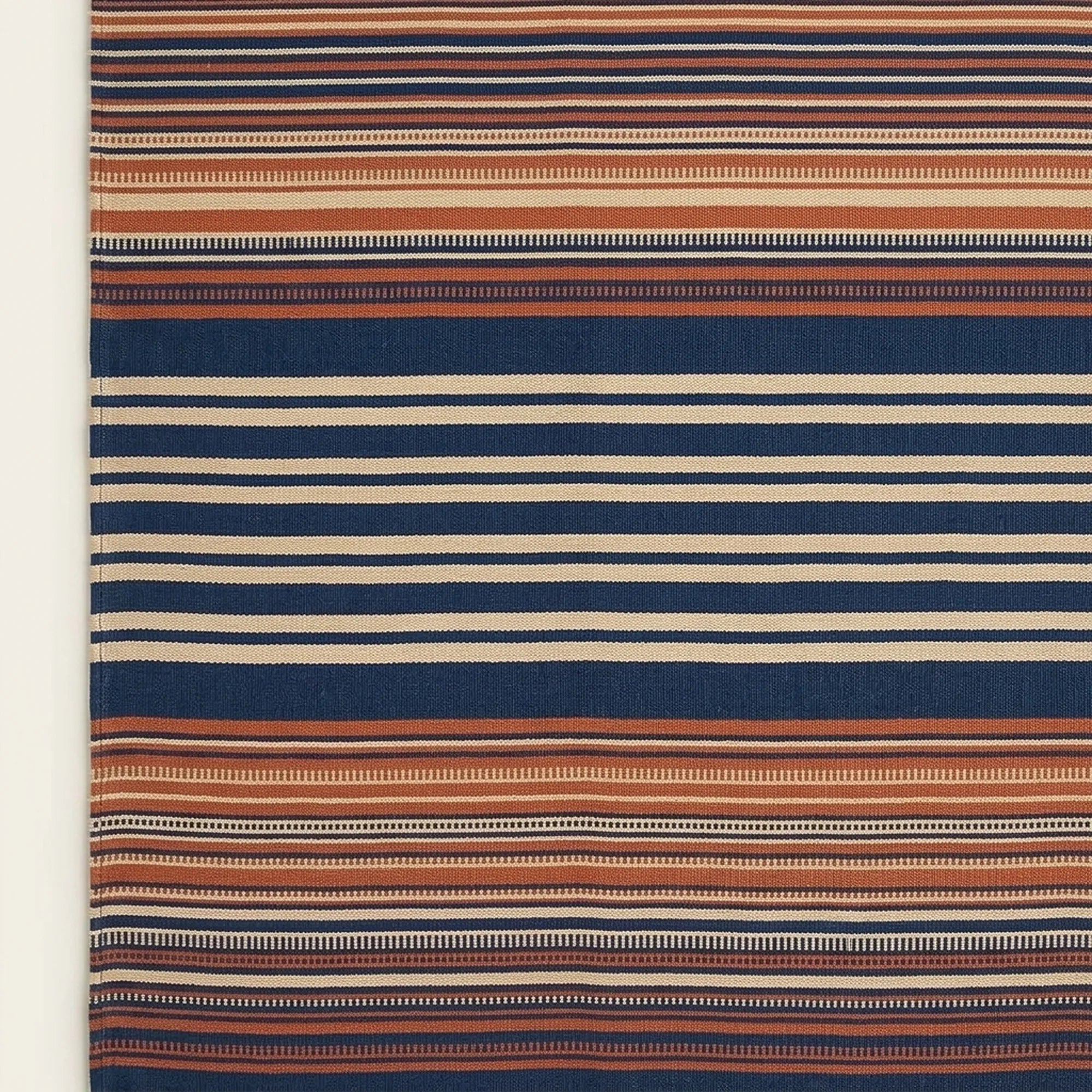 Navy Zanafi Kilim rug Ounila, layered stripe pattern detail