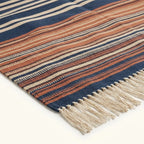 Navy Zanafi Kilim rug Ounila, fringe and border detail