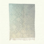 Pale blue and ivory Zanafi kilim rug Azegzan with subtle diamonds, full rug view