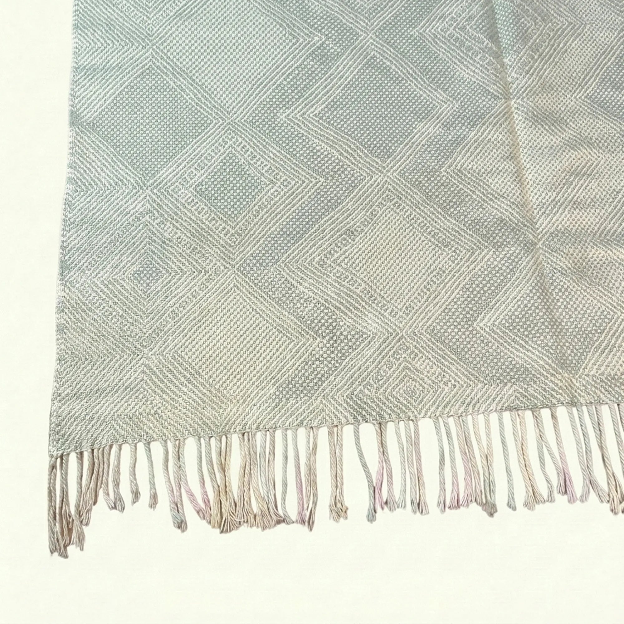 Pale blue and ivory Zanafi kilim rug Azegzan with subtle diamonds, subtle diamonds pattern detail