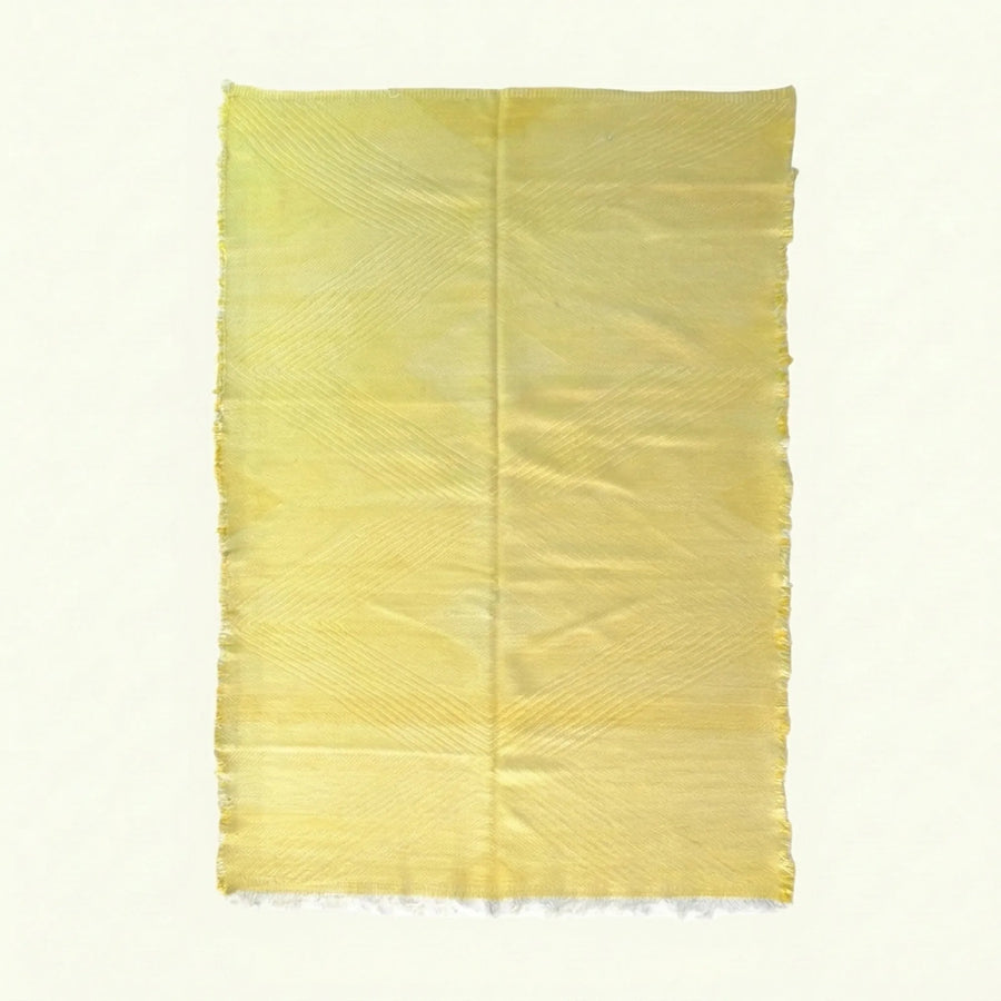 Pale Yellow Zanafi kilim rug Tirra with tonal chevron, full rug view