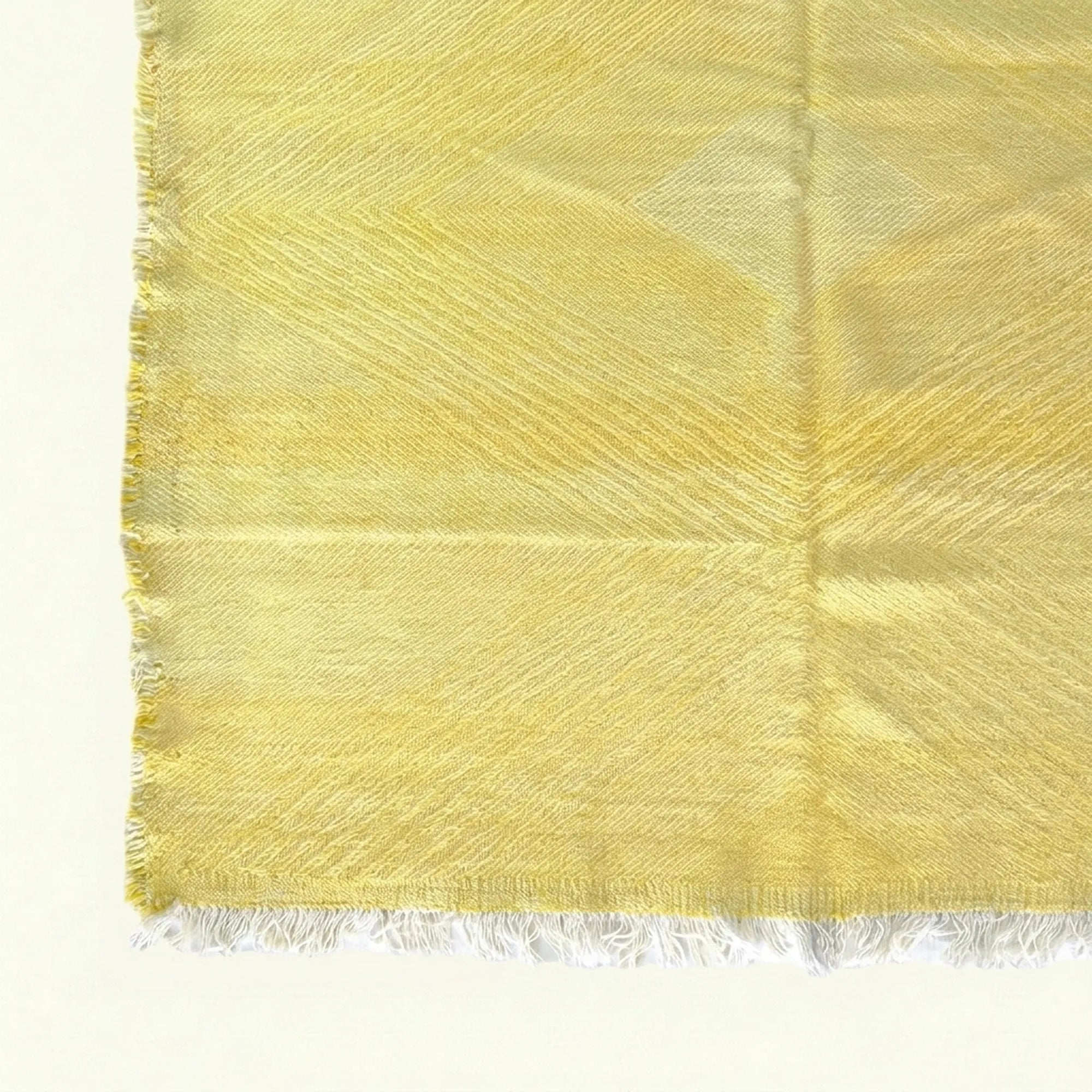 Pale Yellow Zanafi kilim rug Tirra with tonal chevron, fringe detail