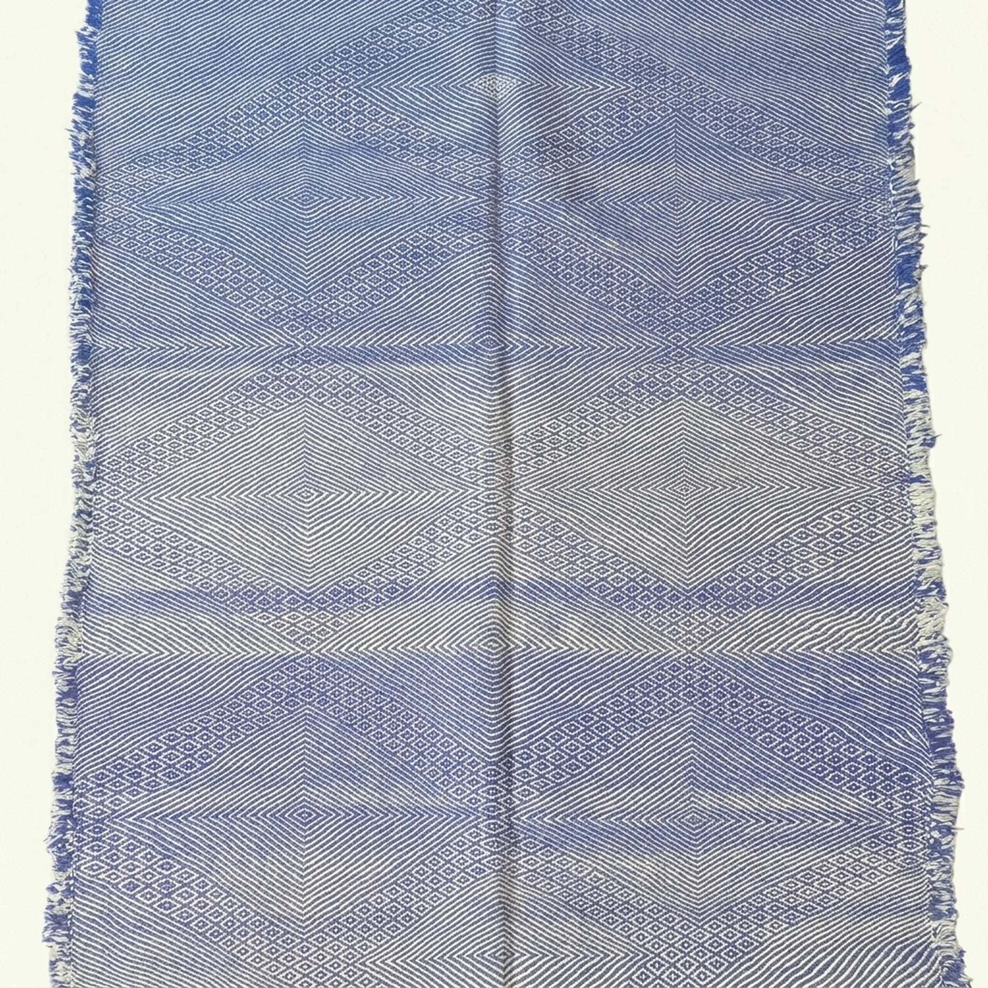 Periwinkle Blue Zanafi kilim rug Tamgroute with woven bands, weave detail