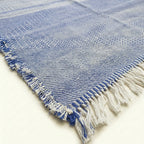 Periwinkle Blue Zanafi kilim rug Tamgroute with woven bands, pattern detail