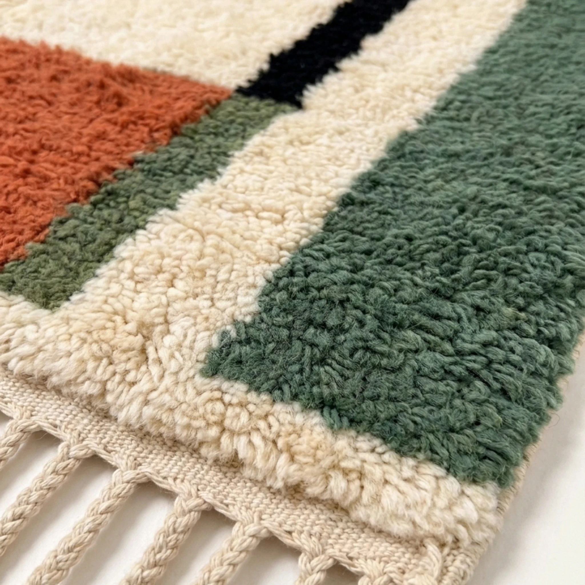 Green Beni Ourain Rug – Abstract Color Block Design – Anir