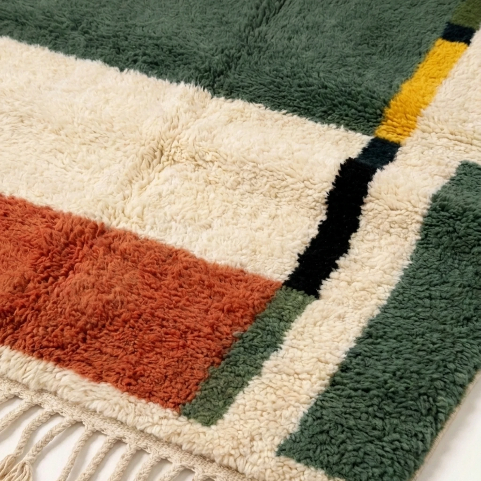 Green Beni Ourain Rug – Abstract Color Block Design – Anir