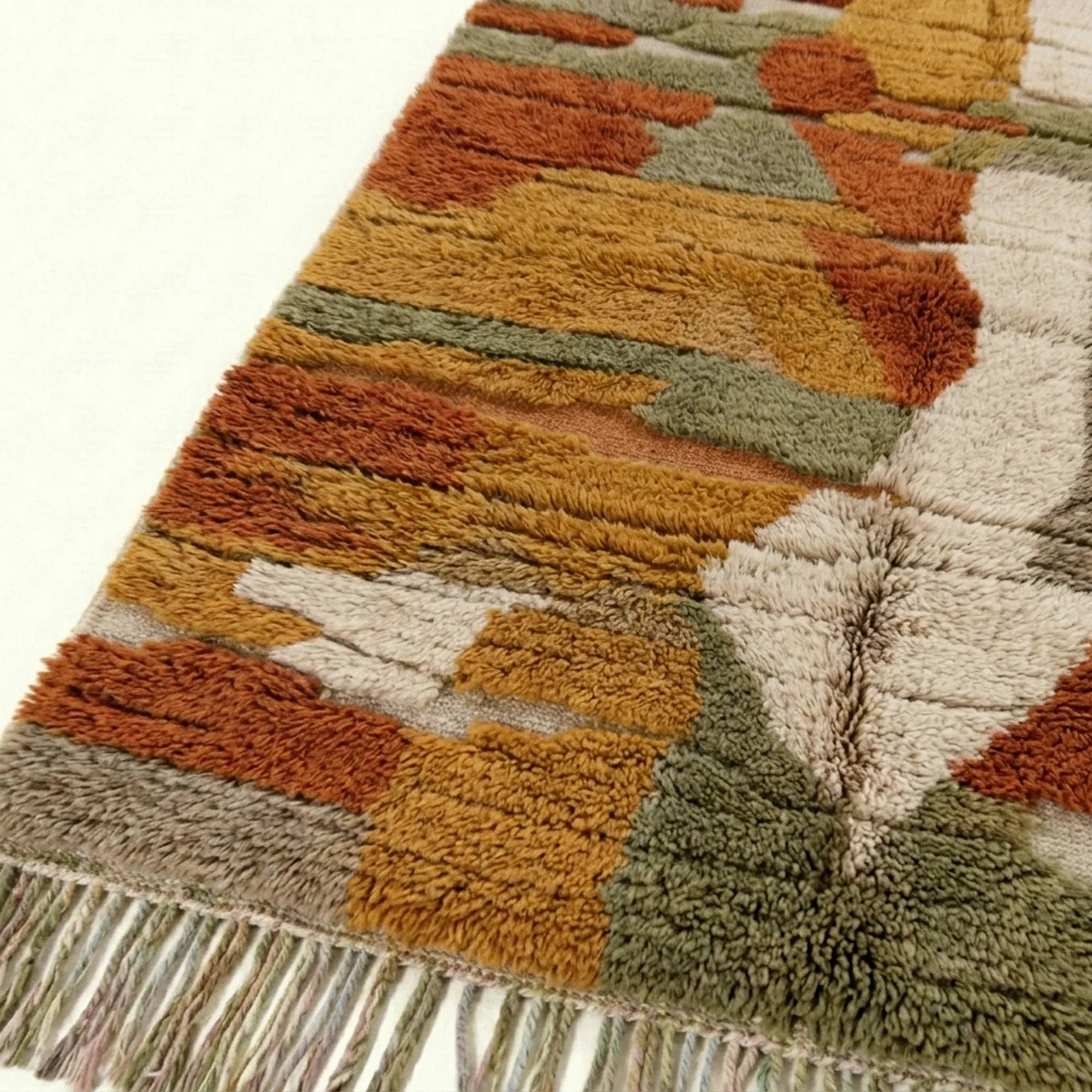 Rust & Sage Mrirt rug Amezlan, abstract patchwork pattern detail