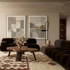 Ivory & Rust Mrirt rug Tafraq with diamond border, styled in a living room