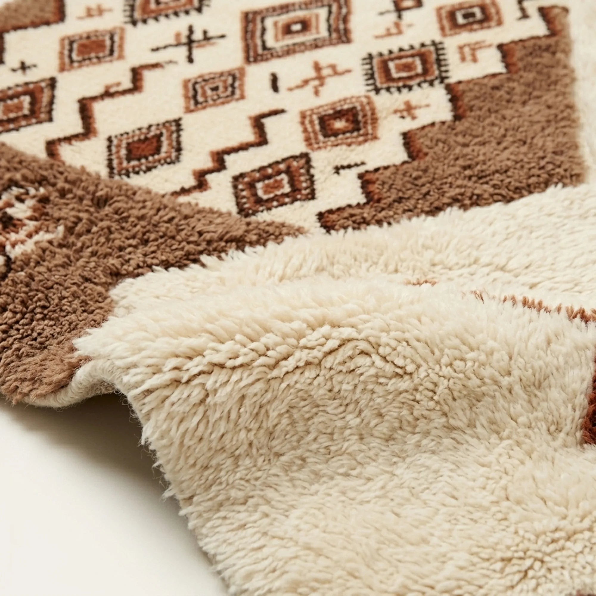 Ivory & Rust Mrirt rug Tafraq, diamond border raised pile detail