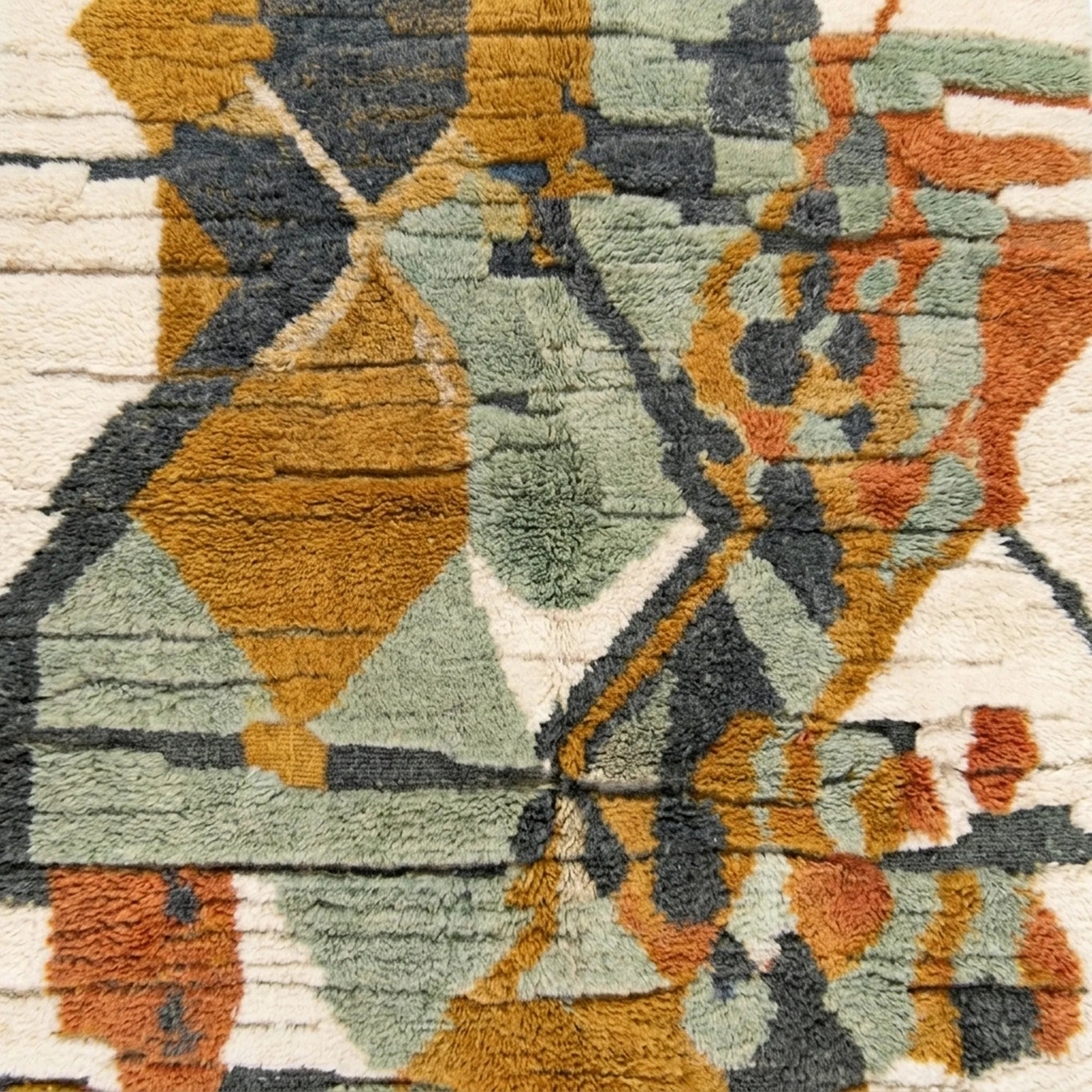 Mustard & Sage Mrirt rug Azirem, abstract collage pattern detail