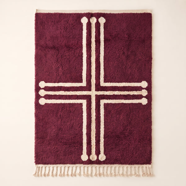 Plum & Ivory Mrirt Rug – Cross Motif – Tanirt