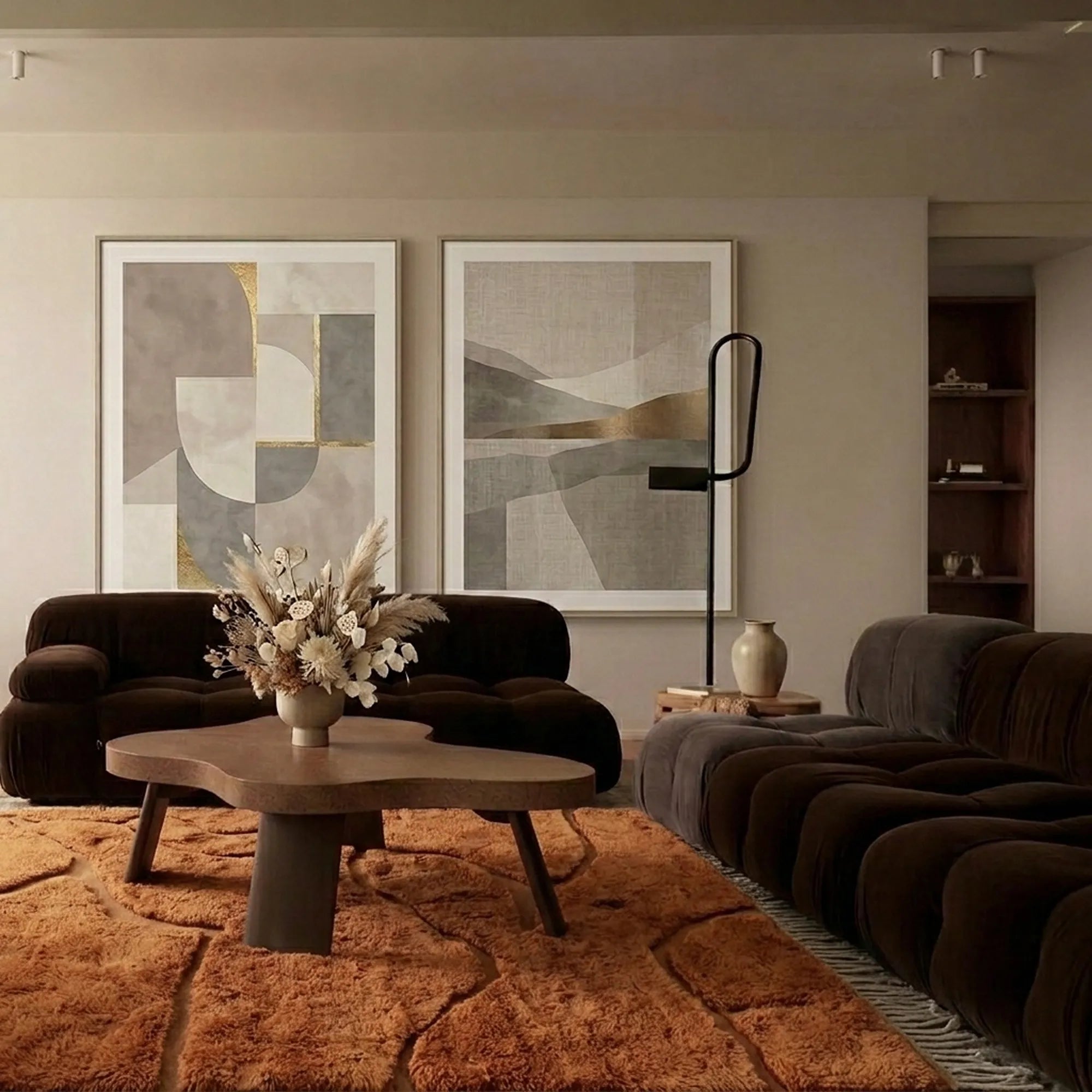 Terracotta Mrirt rug Tifzun with tonal organic contours, styled in a living room