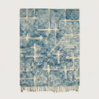 Powder blue and ivory Mrirt rug Tisslit with abstract grid pattern, full rug view