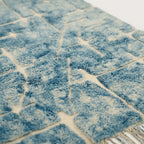 Powder blue and ivory Mrirt rug Tisslit abstract grid wool detail