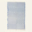 Powder blue and ivory Zanafi kilim rug Anzarim with geometric patchwork, full rug view