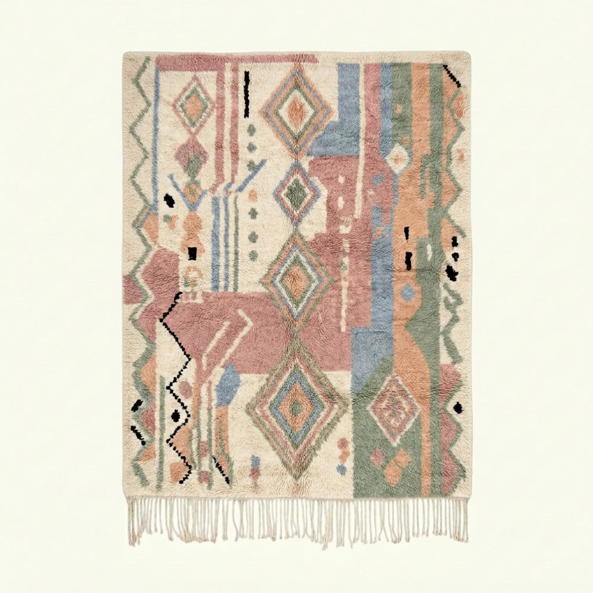 Rose Azilal rug Aylin with teal diamond geometry, full rug view