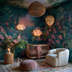 Rose Azilal rug Aylin with teal diamond geometry, room view