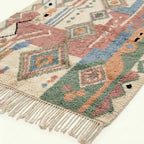 Rose Azilal rug Aylin with teal diamond geometry, fringe detail