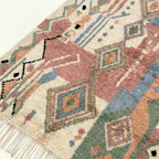 Rose Azilal rug Aylin with teal diamond geometry, craftsmanship detail