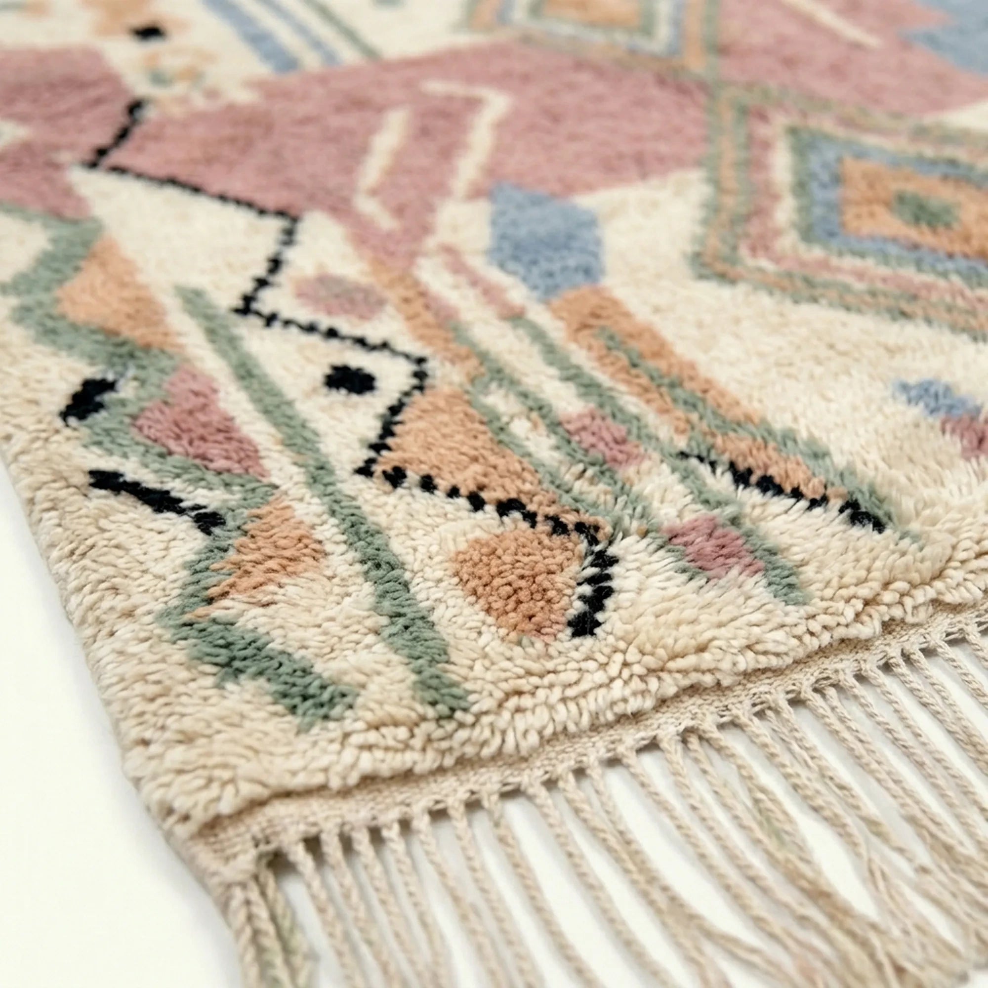 Rose Azilal rug Aylin with teal diamond geometry, additional detail