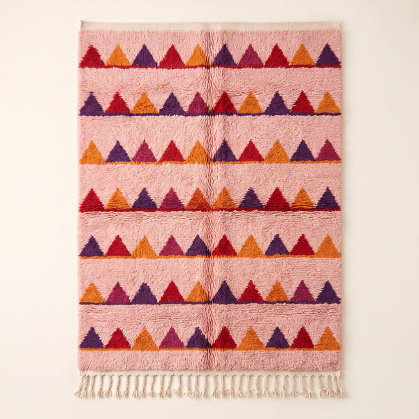 Rose & Crimson Boujaad Rug – Sawtooth Rows – Tamuli
