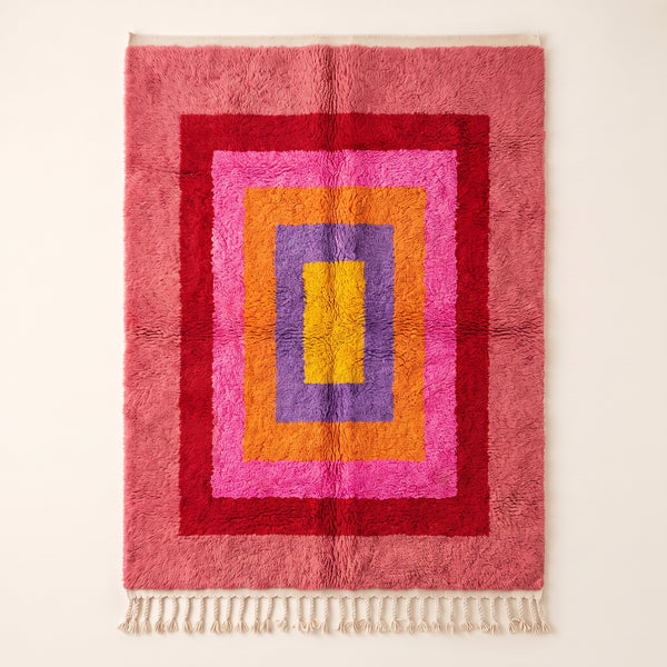Rose Pink, Magenta & Gold Boujaad Rug – Nested Rectangles – Menna
