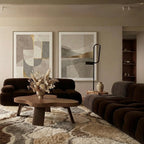 Ivory & Taupe Mrirt rug Taznirt with pebble mosaic, styled in a living room