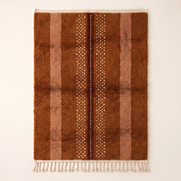 Tapis Mrirt Rouille et Fauve – Rayure à motifs épars – Kella