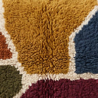 Close-up of the color blocks pattern on the Tafsut Moroccan wool pillow