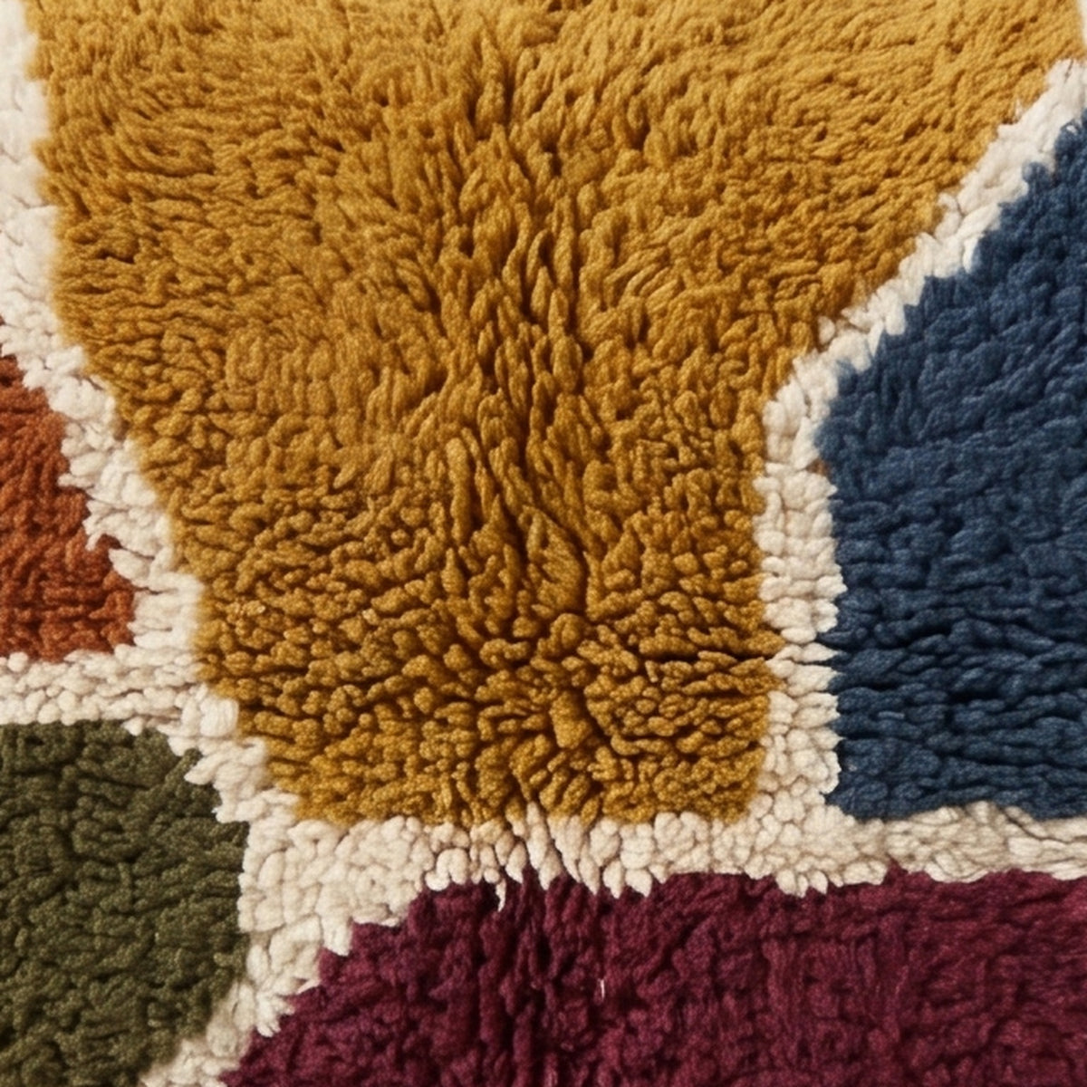 Close-up of the color blocks pattern on the Tafsut Moroccan wool pillow