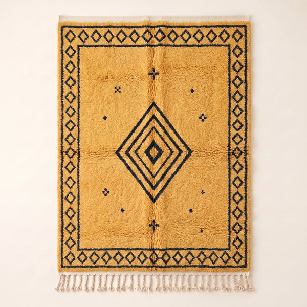 Saffron & Charcoal Beni Ourain Rug – Concentric Diamond – Tala